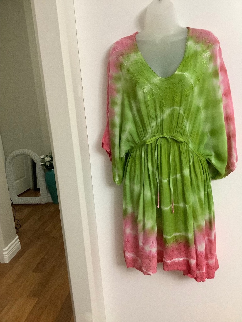 Tie dye embroidered. Caftan style tunic fits XXL